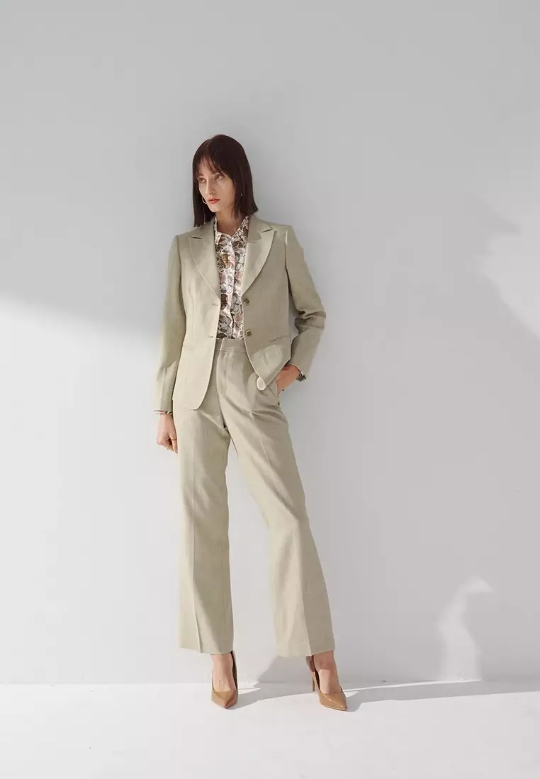 淺抹茶色劍領適中版西裝外套