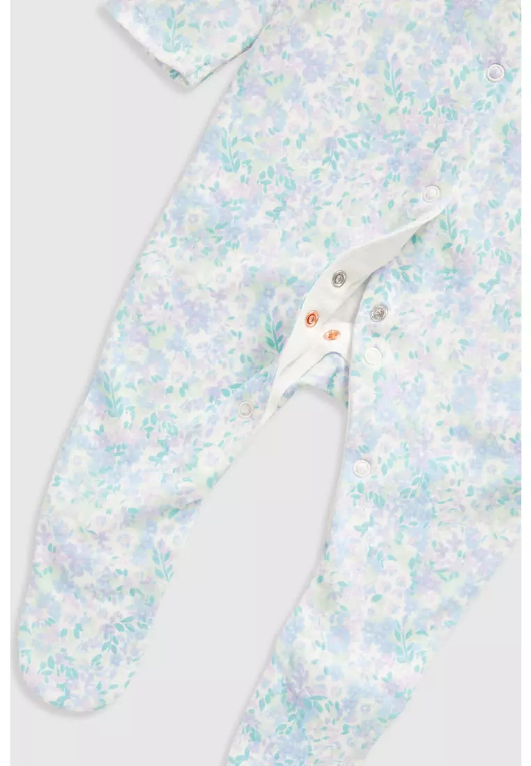 Blue Floral Baby Sleepsuits - 3 Pack