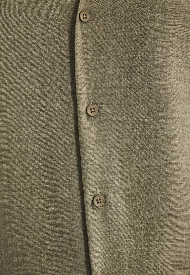 Khaki Regular Fit Linen Look Loose Loose Shirt TMNSS25GO00075