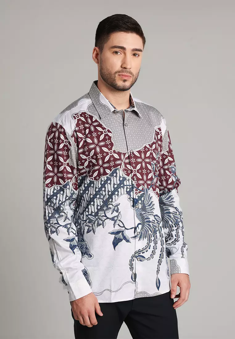 MOC - Kemeja Batik Pria Lengan Panjang Rawana - White