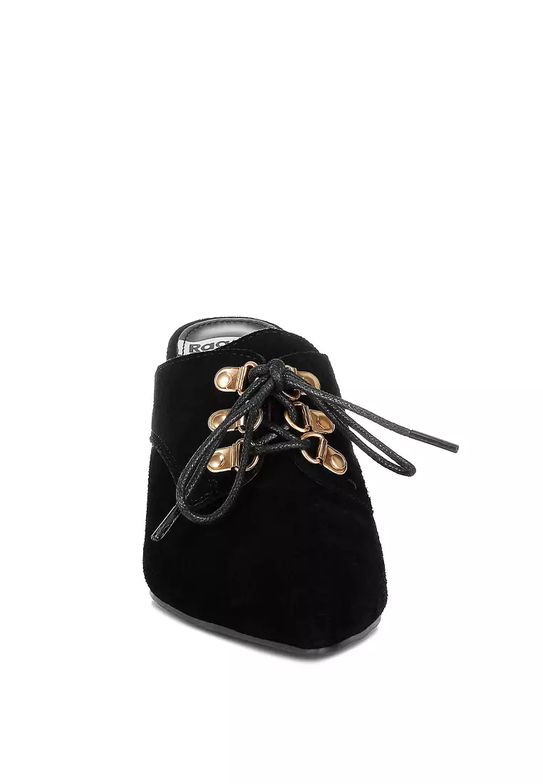 Suede Stiletto Mules In Black