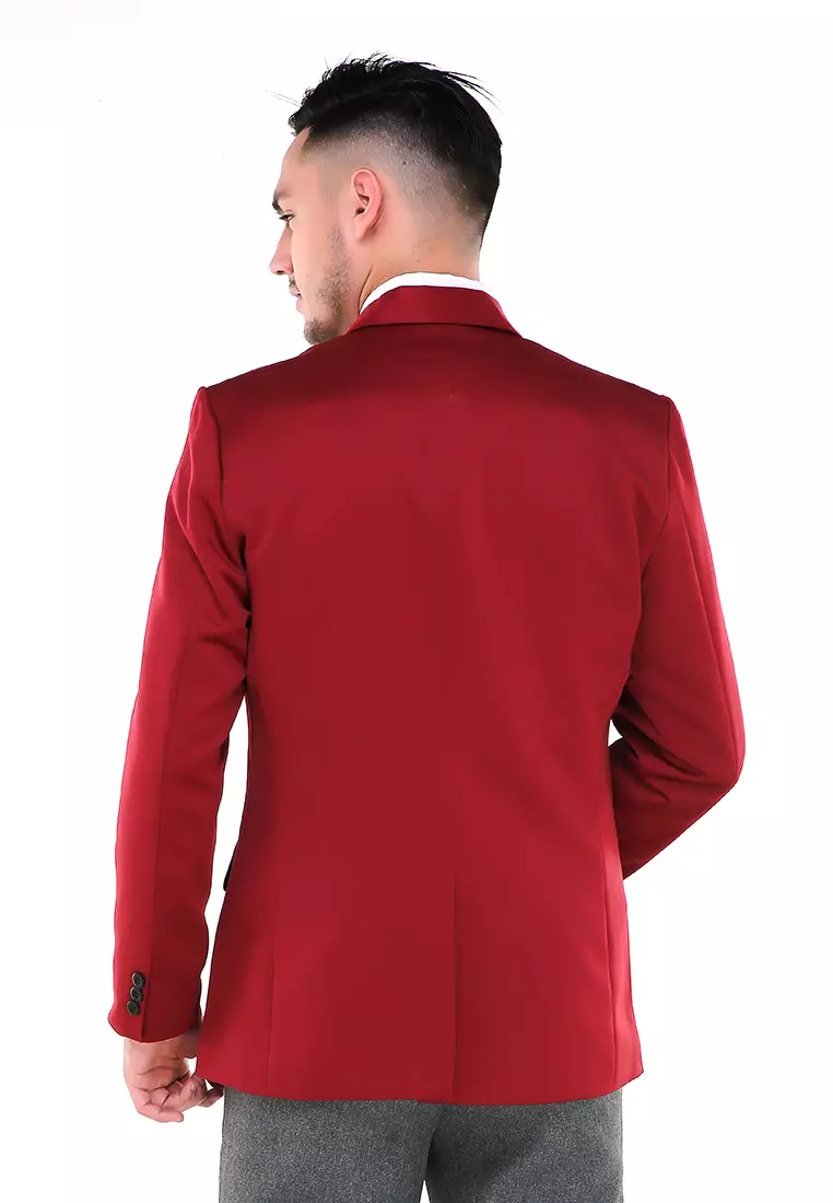 Woreq Jas Blazer Pria Premium Plain Formal Longsleeve Suit Material Polyester ORIGINAL - Red