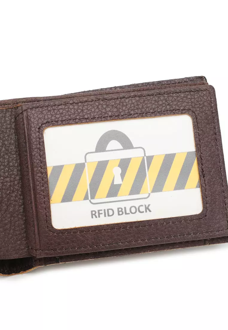 Men's RFID Genuine Leather Bi Fold Center Flap Short Wallet With Coin Compartment