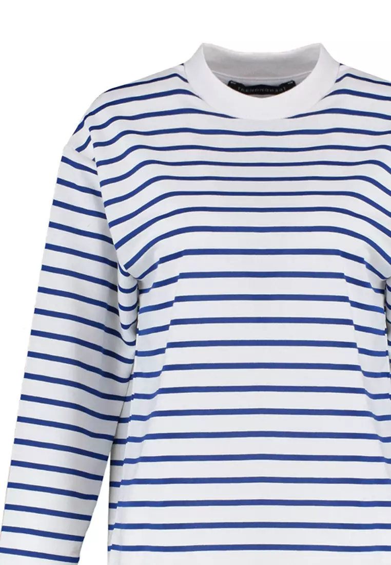 Striped Oversize/Wide-Fit Crew Neck Thin Knitted Sweatshirt