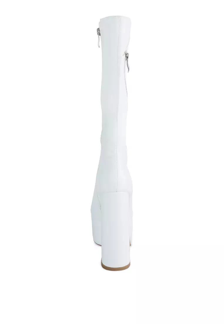 White leather sales platform boots