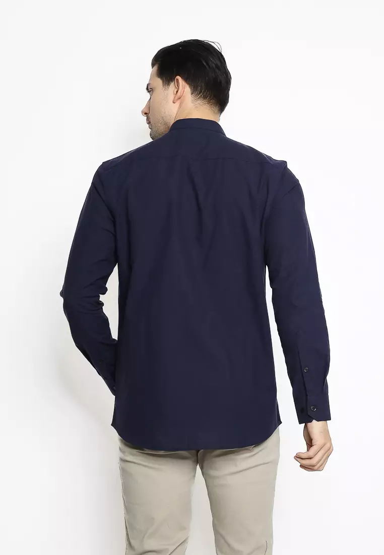 MAGINOT Kemeja Pria KOKO Basic Polos Lengan Panjang DARK NAVY