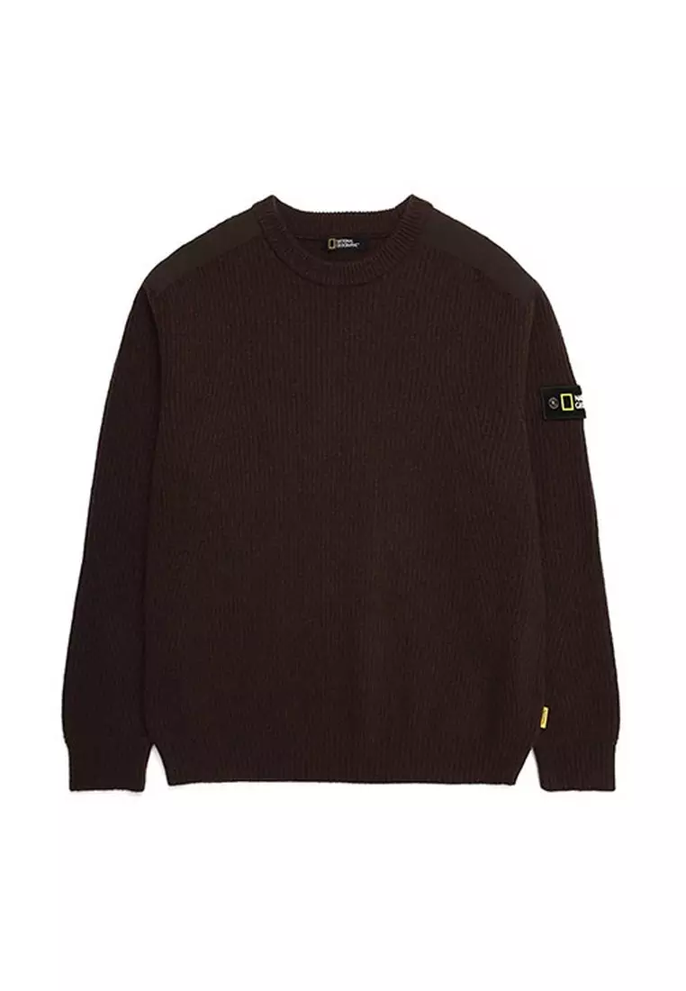 梭織配色圓領針織毛衣