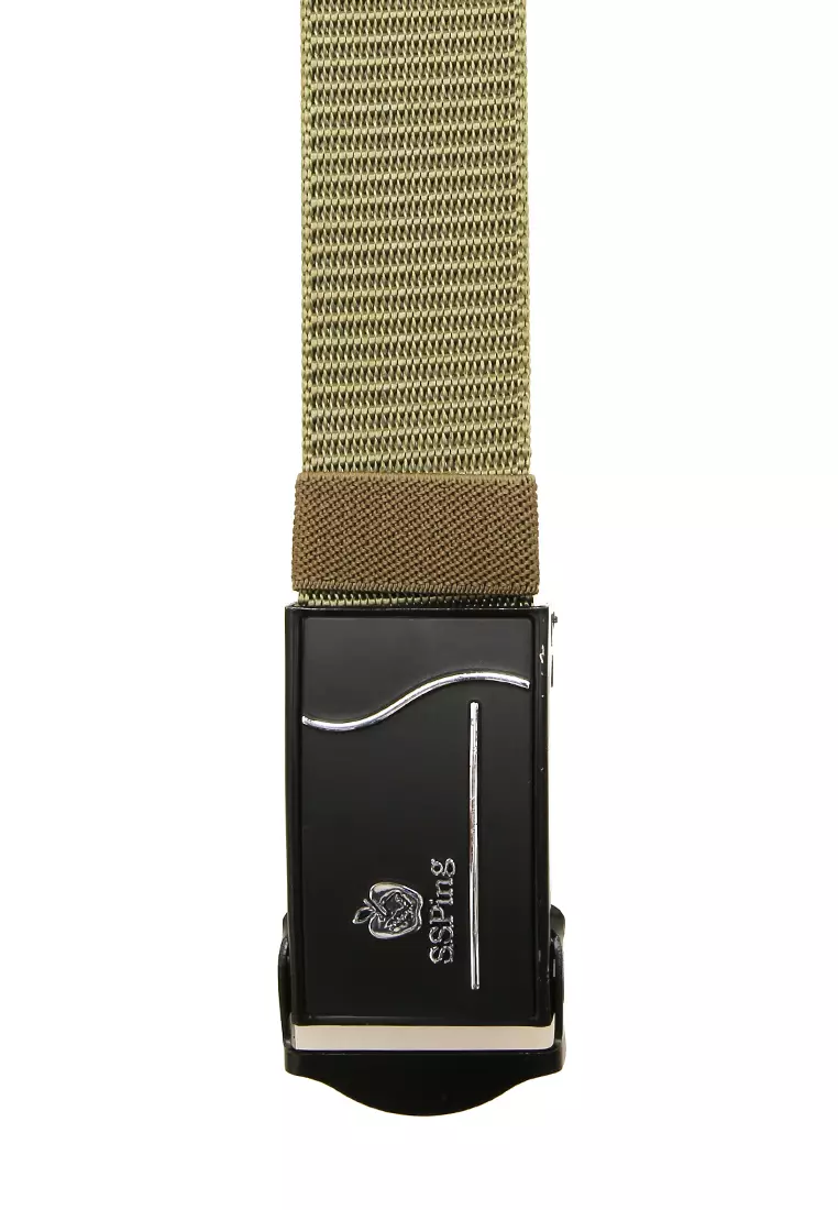Ilo Aksesoris Fashion Pria Casual Belt Desain Simple Model Jepit Ikat Pinggang Material Canvas ORIGINAL - Green