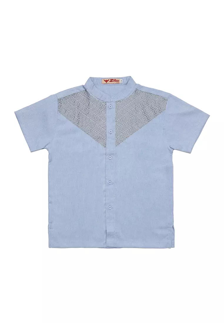 Baju Koko Anak Laki Bordir Arrow Blue Setelan - FOREVER