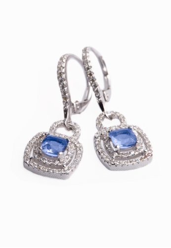 SHANTAL JEWELRY grey and white and blue and silver Cubic Zirconia Silver Blue Topaz Square Drop Earrings SH814AC09HNQSG_1