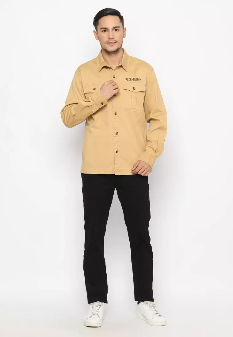 POLICE Kemeja Polos Semi Jaket Khaky Regular Fit Lengan Panjang Pria