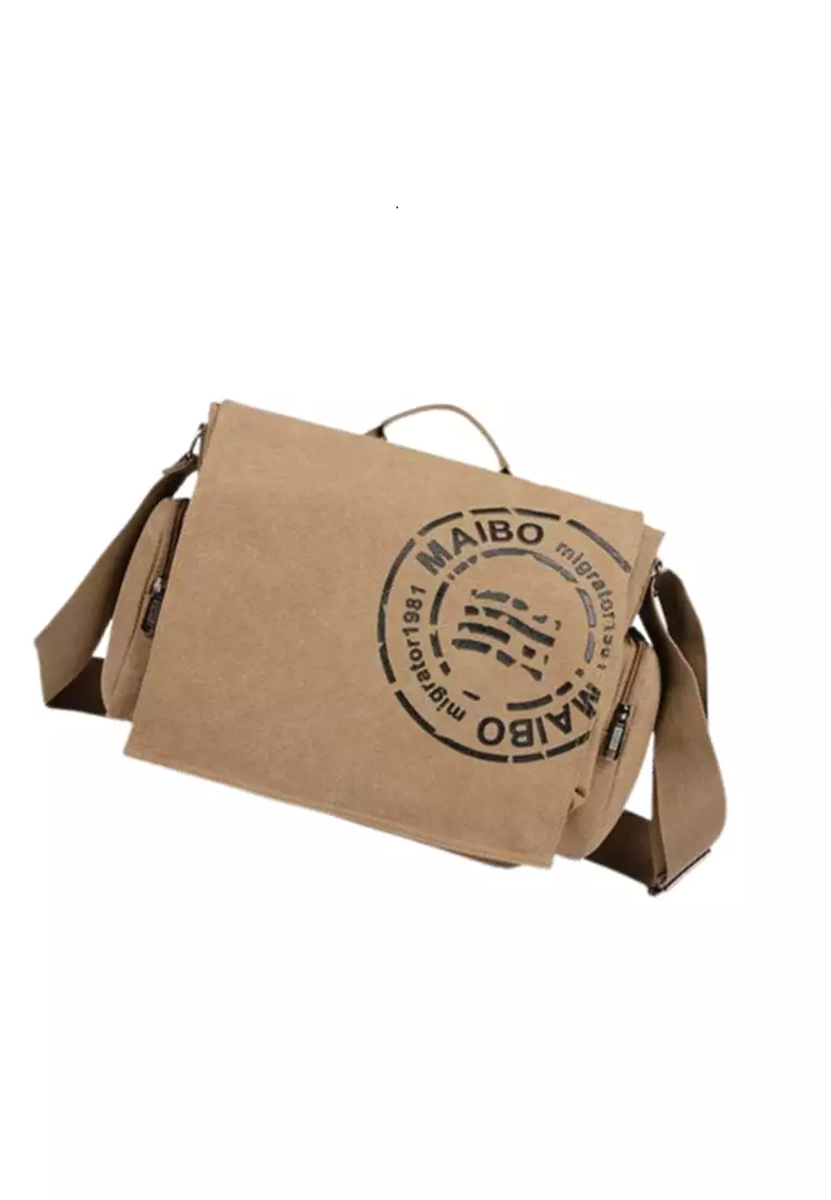 Roger Slingbag Tas Selempang Fashion Pria Messenger Printing Material Canvas ORIGINAL - Khaki