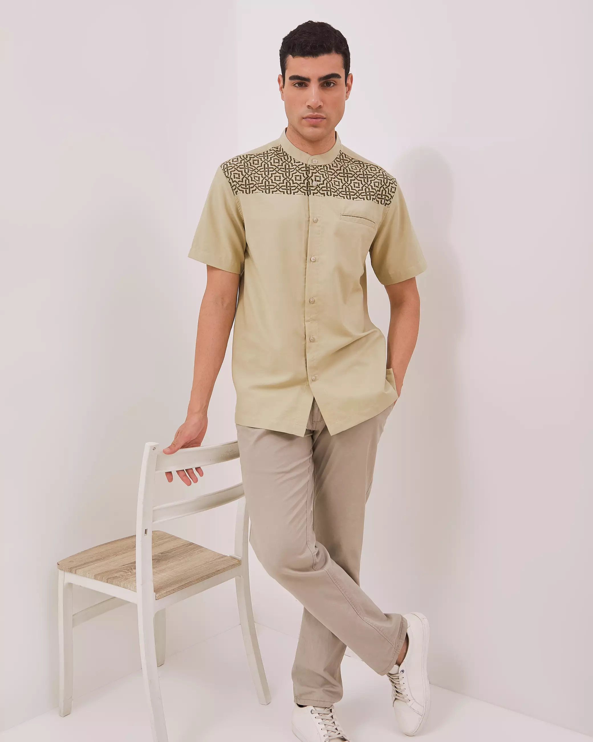 AMK Kemeja Koko Pria Lengan Pendek KK BB Ammar Ss Khaki