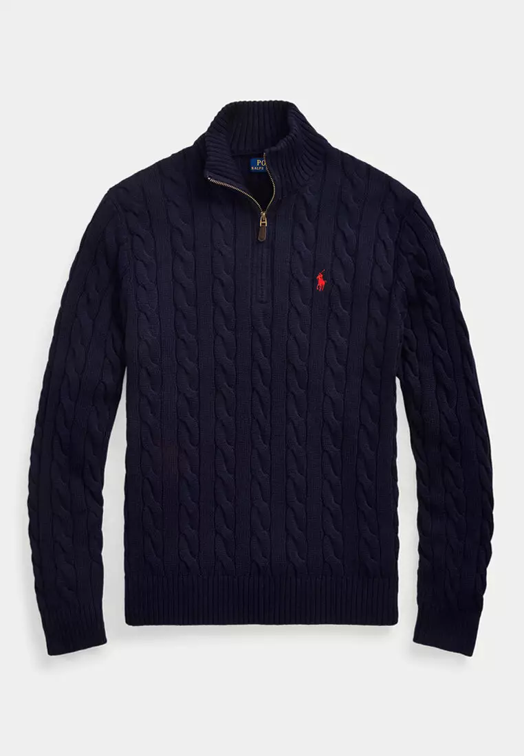 Cable-Knit Cotton Quarter-Zip Sweater