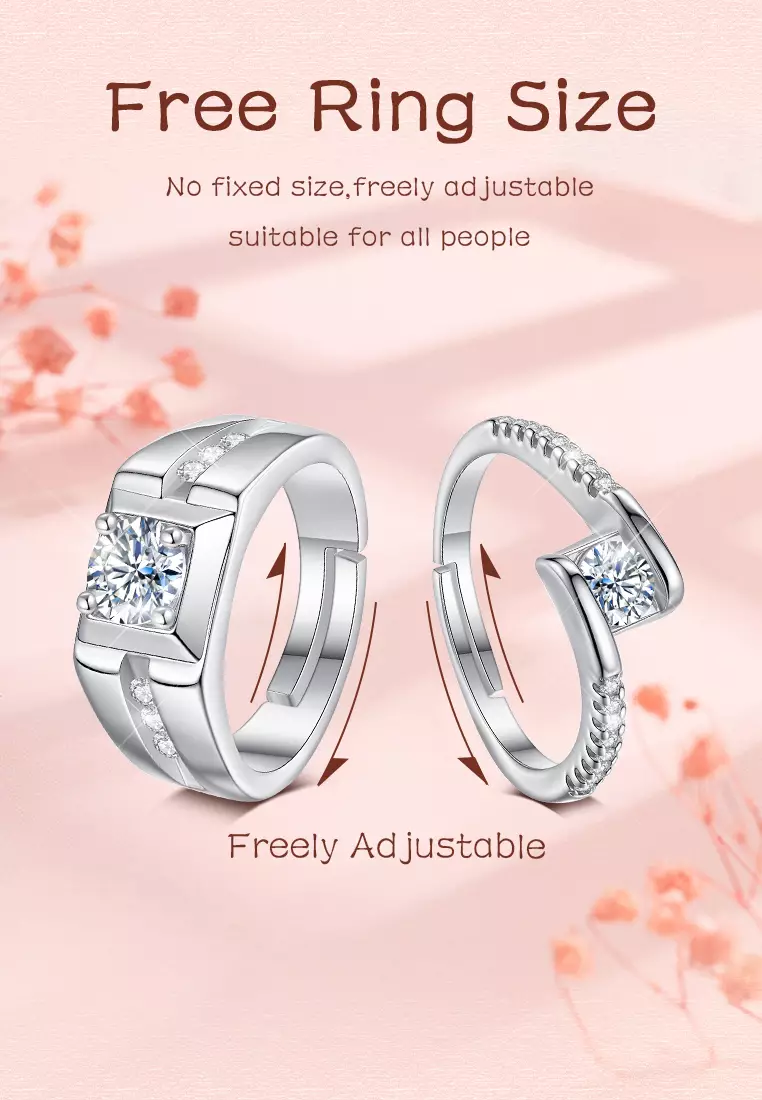 Cincin Couple Perak Kawin Couple Nikah Hadiah Pernikahan Adjustable Tunangan Cincin Titanium Berlian Kotak Hadiah