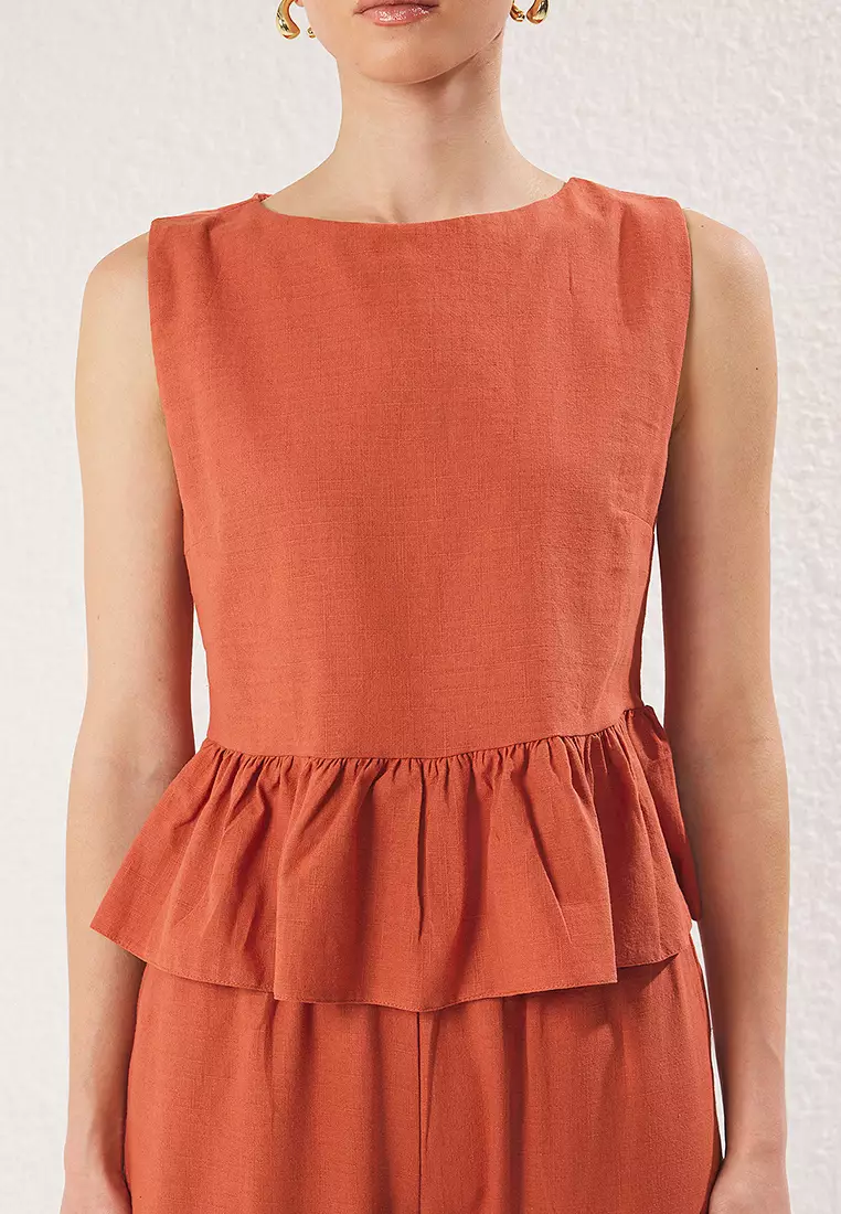 Ruffle Detailed Blouse and Trousers Woven Set