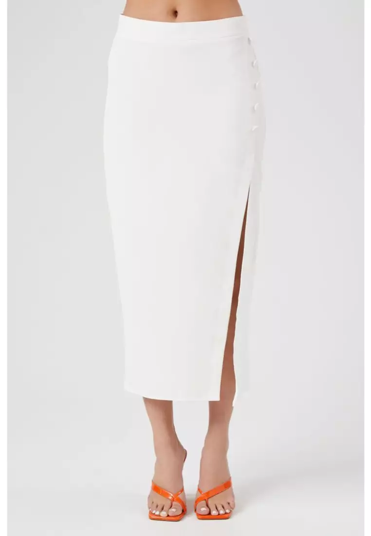 Forever 21 white midi skirt discount