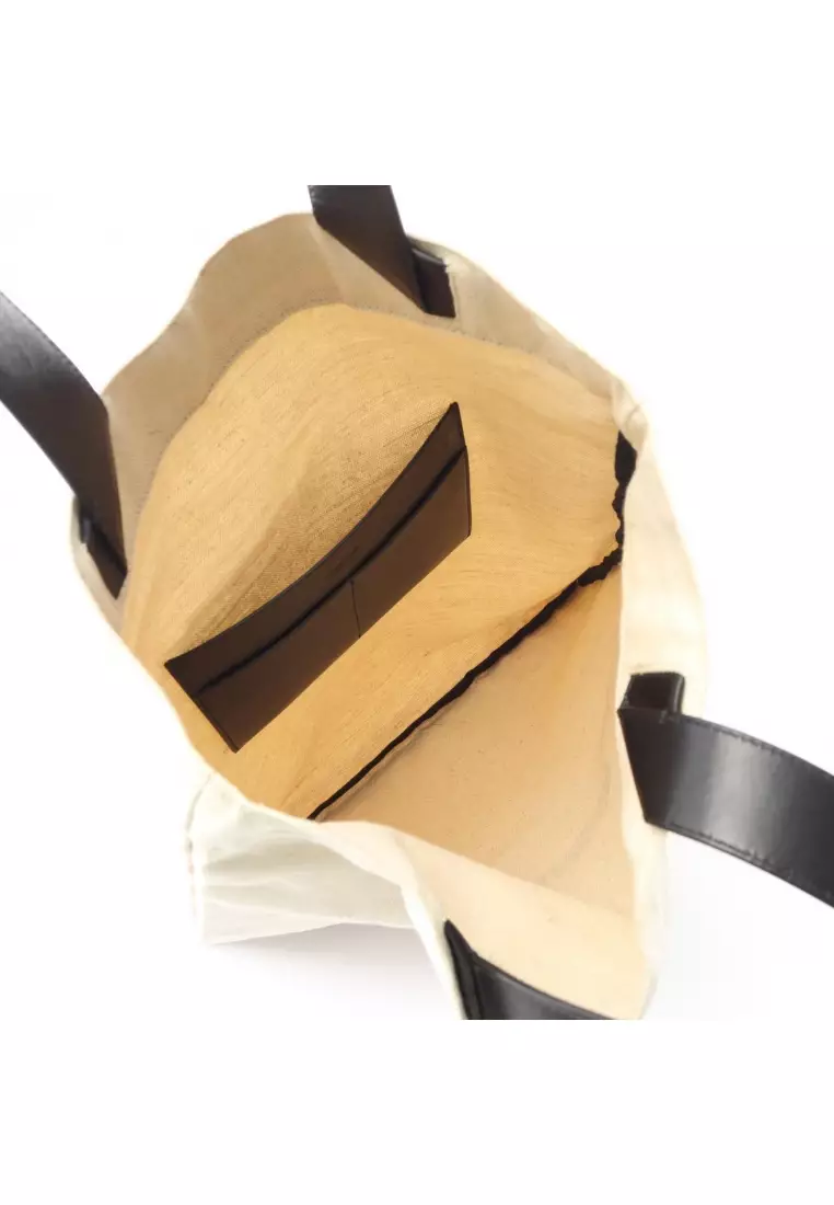 Pre-Loved Jil Sander Shoulder bag tote bag logo print canvas leather light beige black