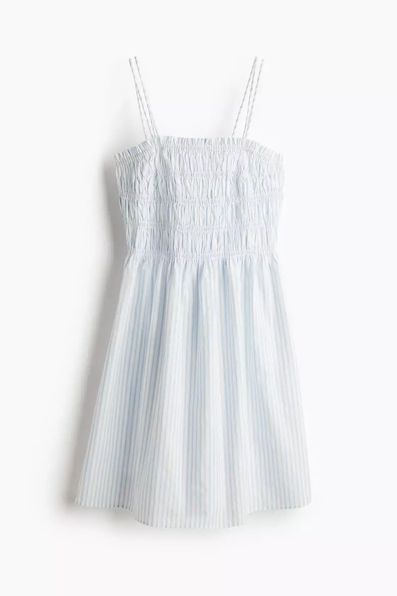 Smocked-bodice cotton dress