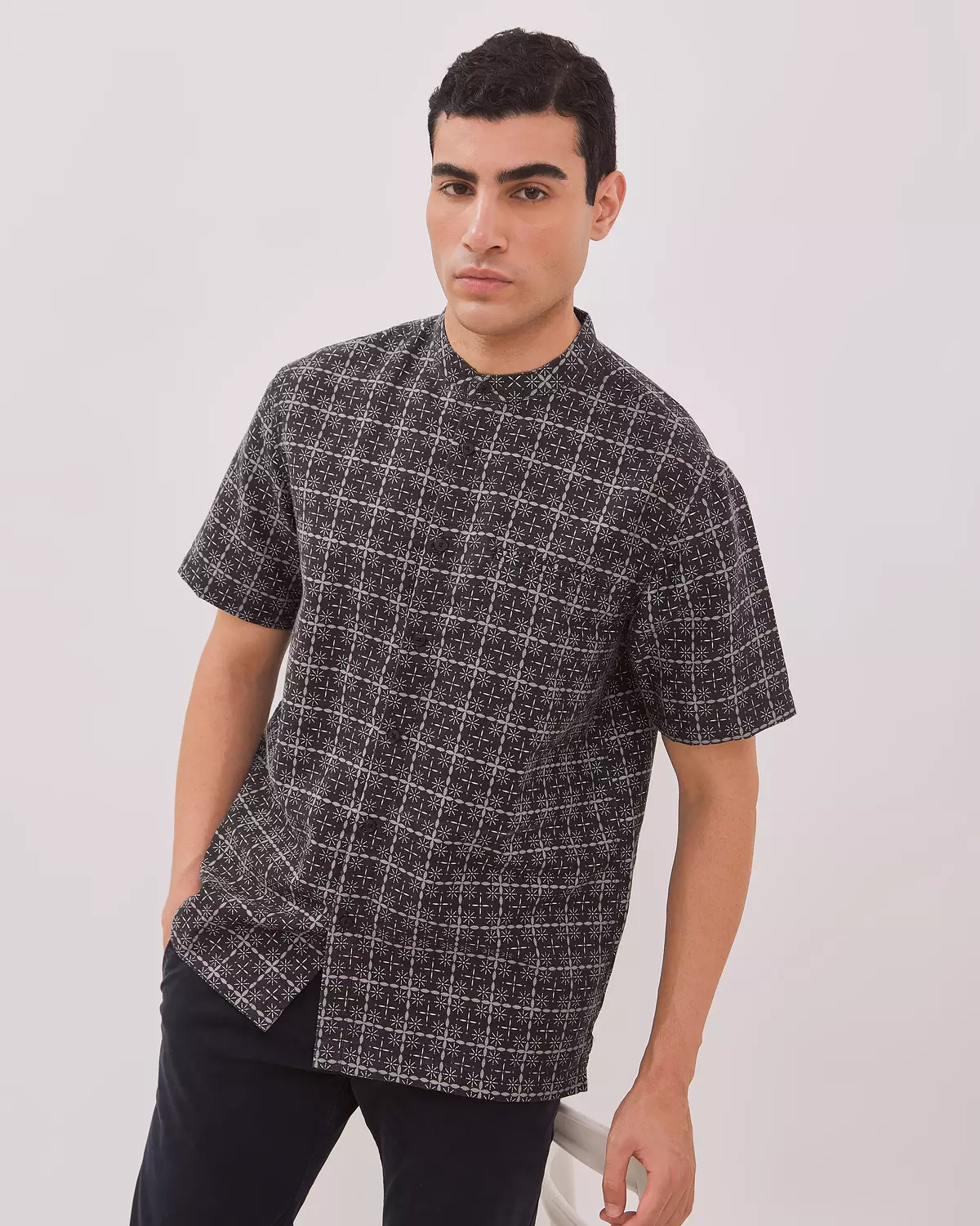 AMK Kemeja Koko Pria Lengan Pendek KK BB Haddar Ss Black