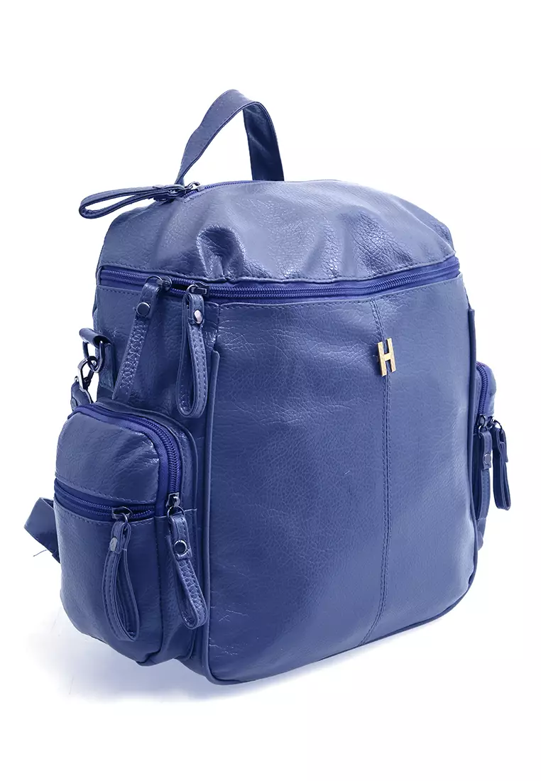 Afra Tas Ransel Wanita Large Compartment Backpack Uniqe Design Material Leather ORIGINAL - Blue