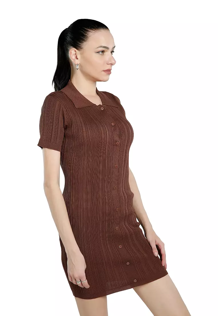 Dress Sweater Bodycon Kerah Marsala