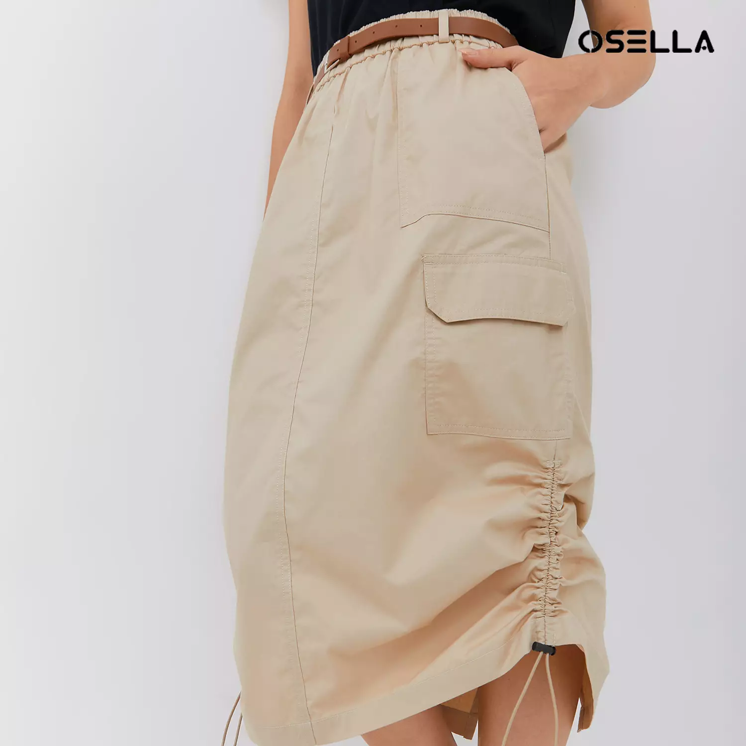 [NEW] Osella Sierra Midi Skirt with Additional Belt 21873003 | Rok Wanita Warna khaki
