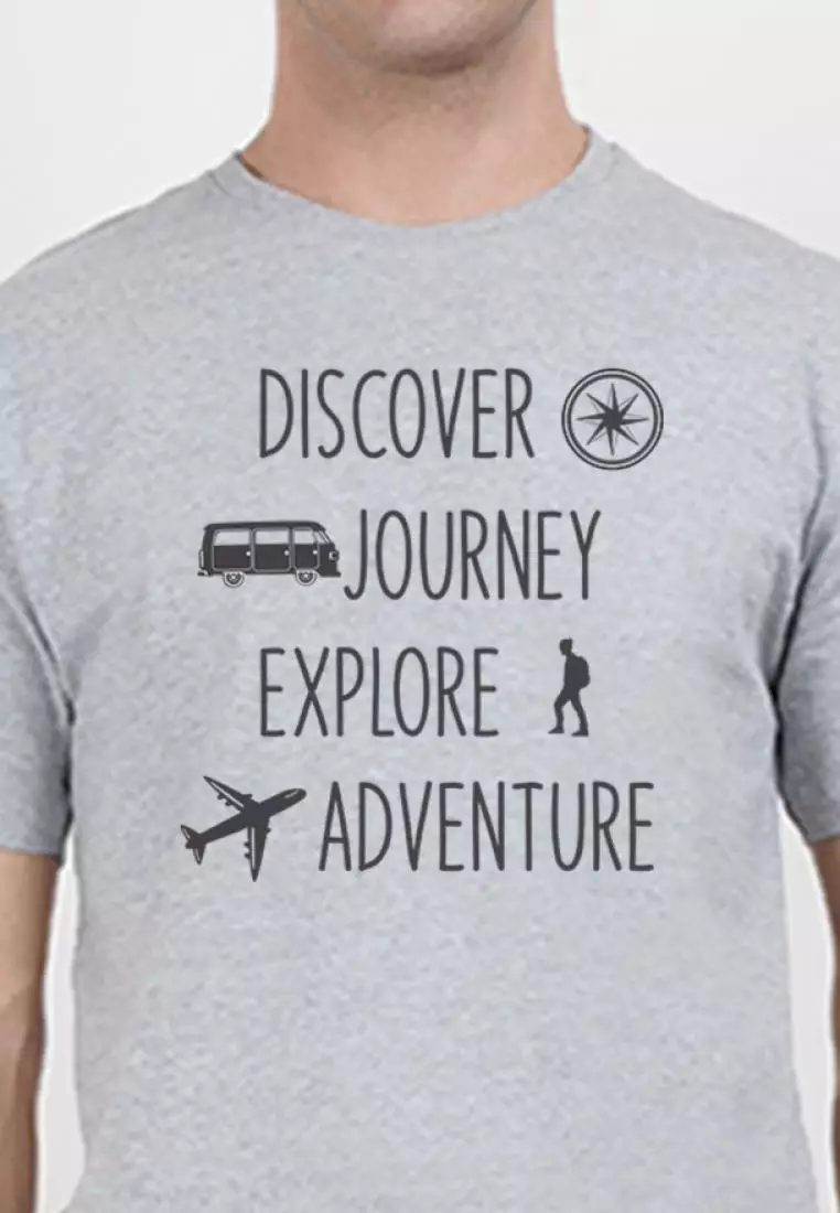 Discover Journey Grey Cotton Short Sleeve Crew Neck Regular Fit Tee