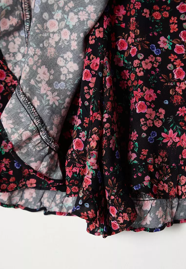 Multicolored Floral Woven Tie Plus Size Shorts Skirt TBBSS22SR0164