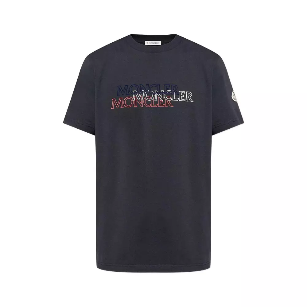 Jual Moncler Tricolour Blurred Logo Cotton T-Shirt Navy Original
