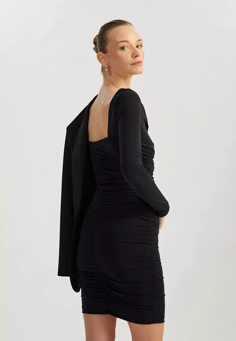 Draped Long Sleeve Mini Dress