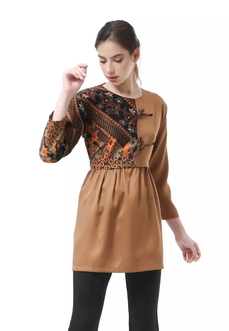 Olaf Atasan Wanita Batik Kerja Elegant Design Material Cotton ORIGINAL - Brown