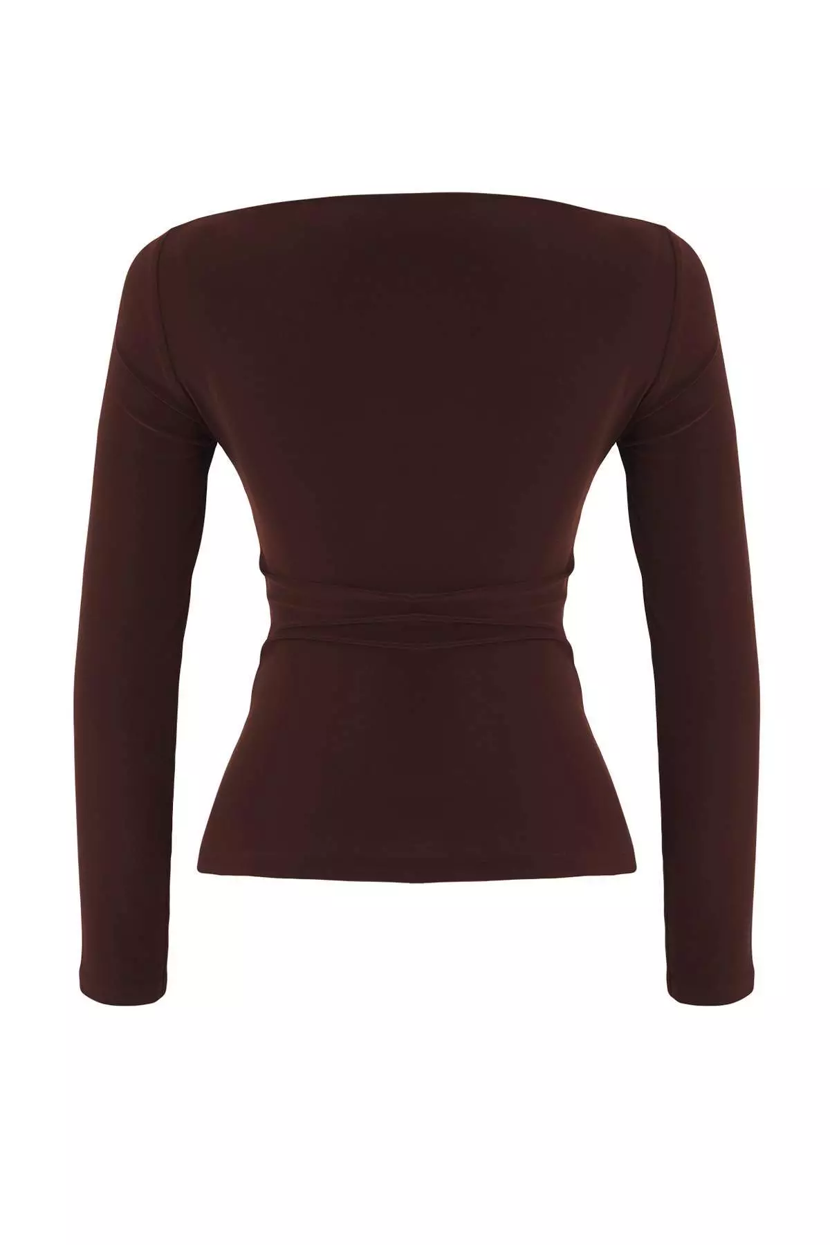 Brown Boat Neck Draped Body-Smoothing Flexible Knitted Blouse Twoaw25Bz00109