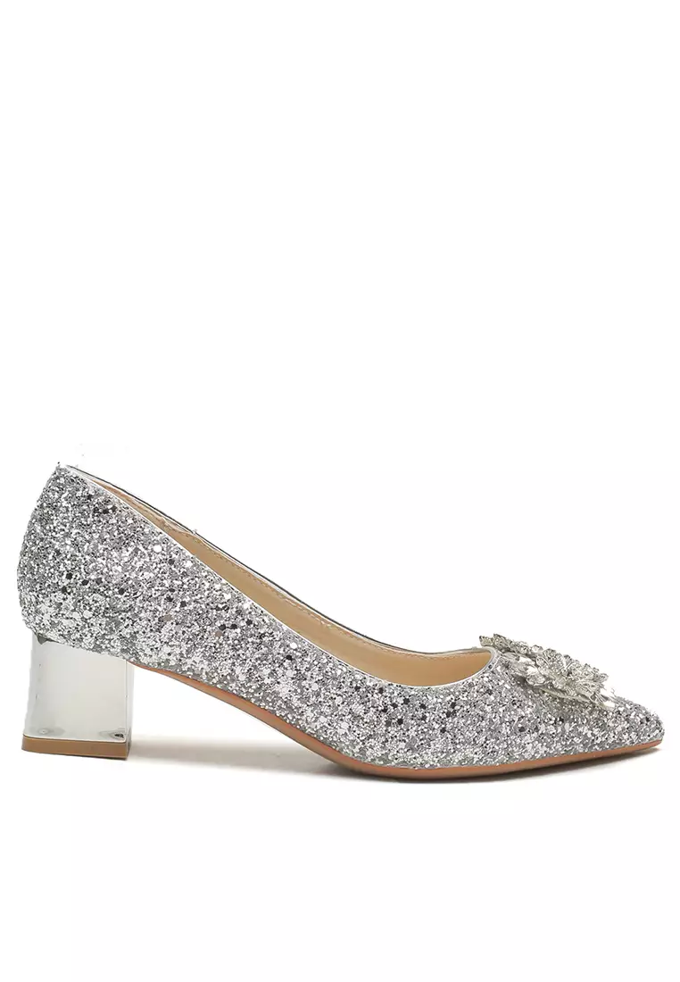 Chunky discount heels silver