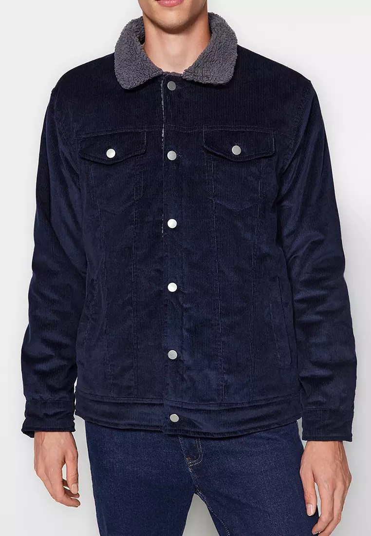 Navy Blue Unisex Regular Fit Plush Velvet Winter Coat