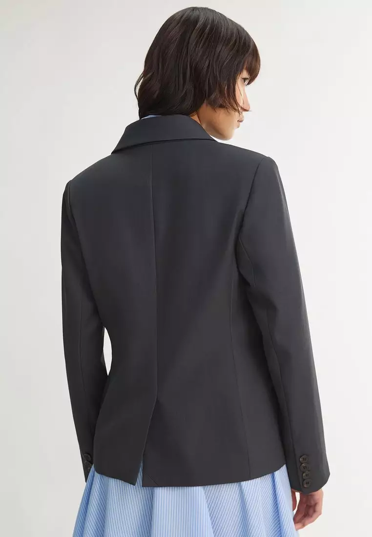 Tailored Double Breasted Blazer - Grey