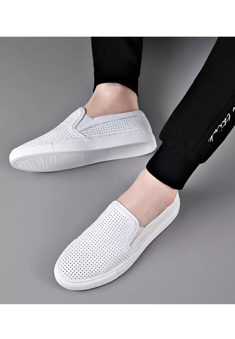 Men's all white top slip on shoes