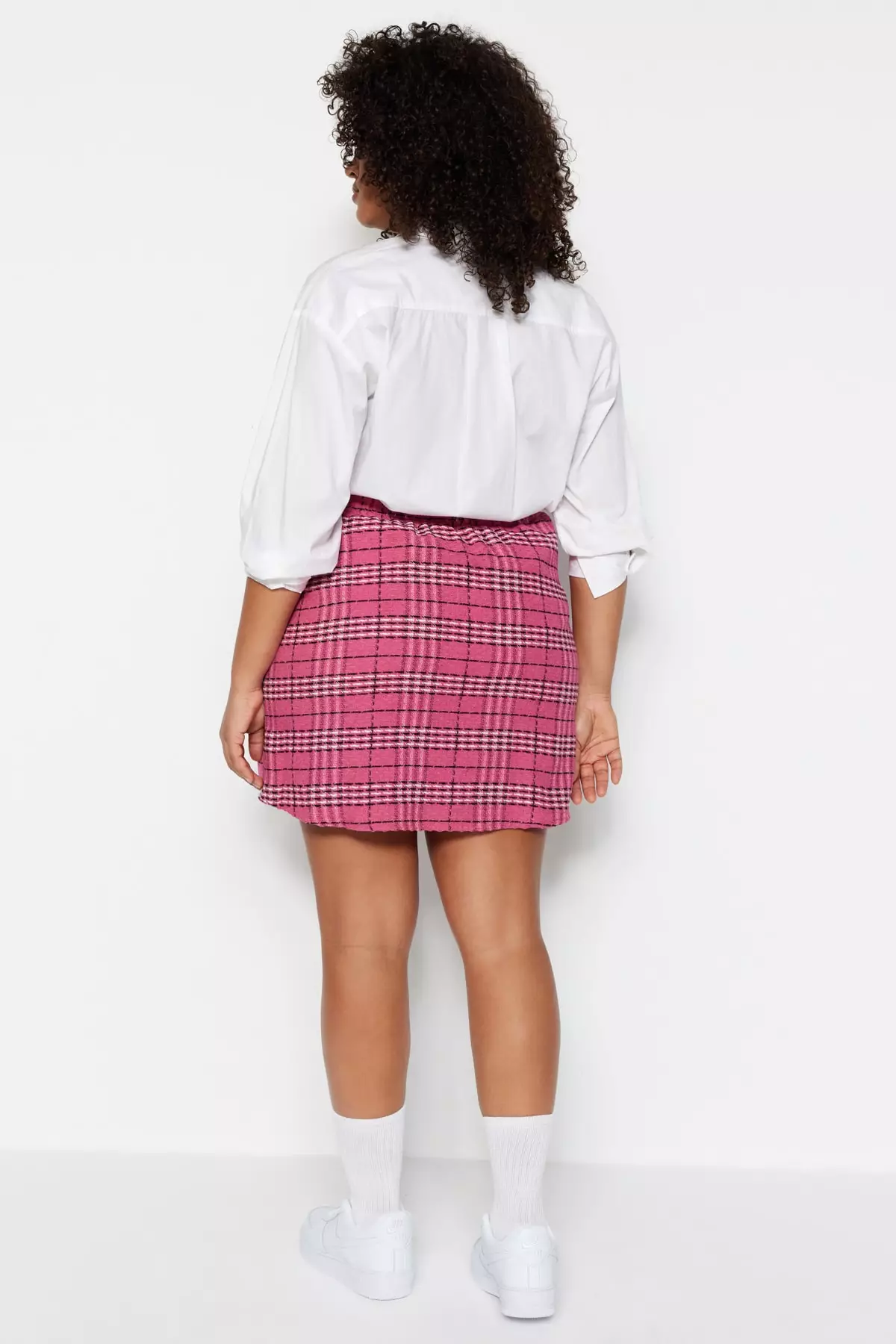 Plus Size Checkered Tweed Skirt