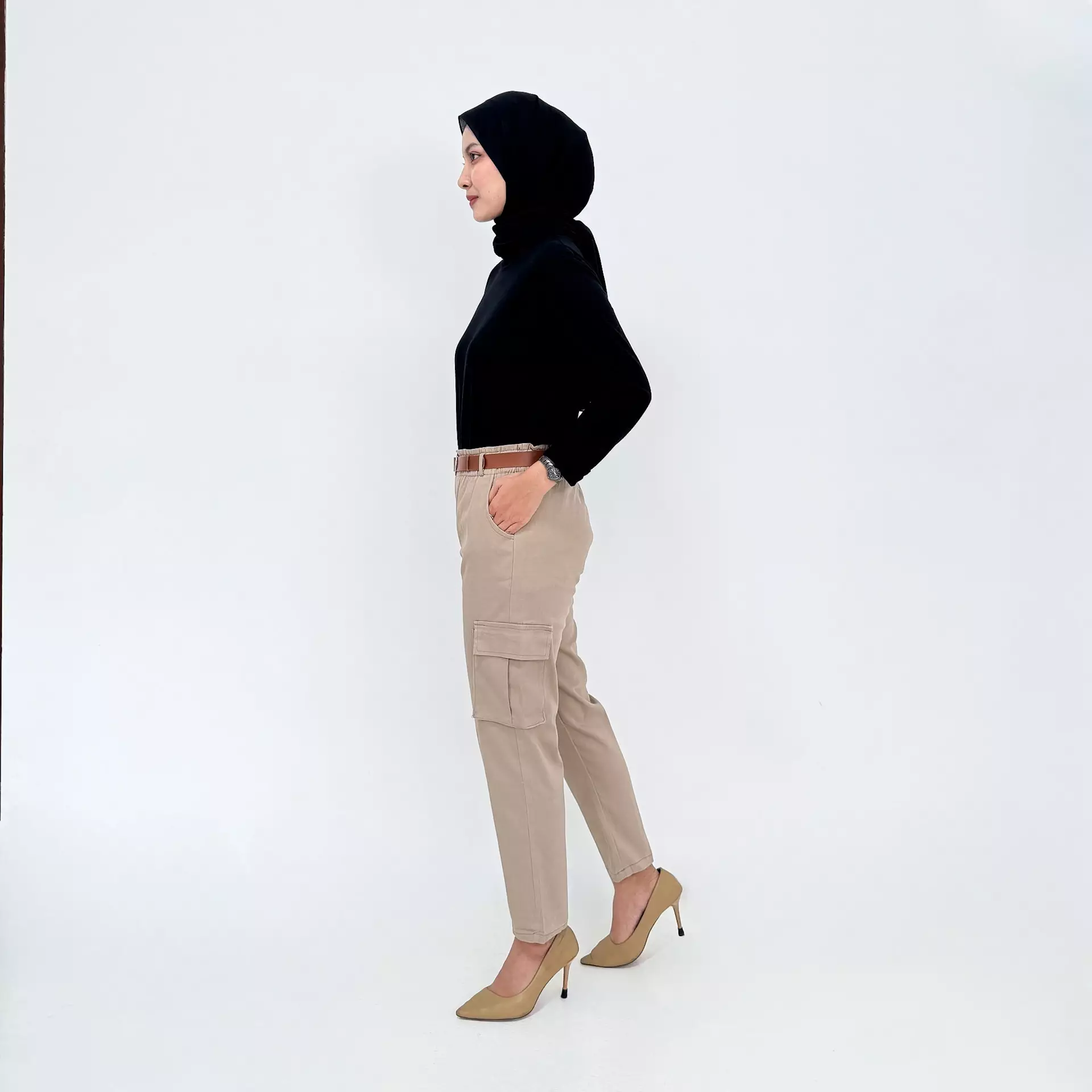 Celana Panjang Katun Wanita - Long Pant Twill Cargo - COKLAT