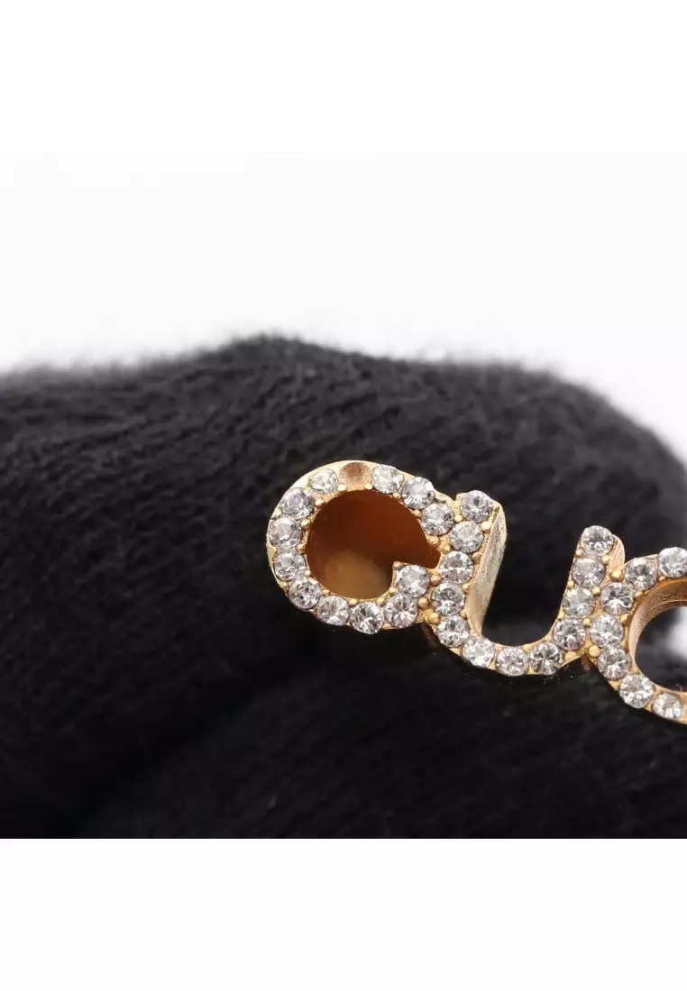 Pre-Loved Gucci logo Rhinestone ring ring GP gold