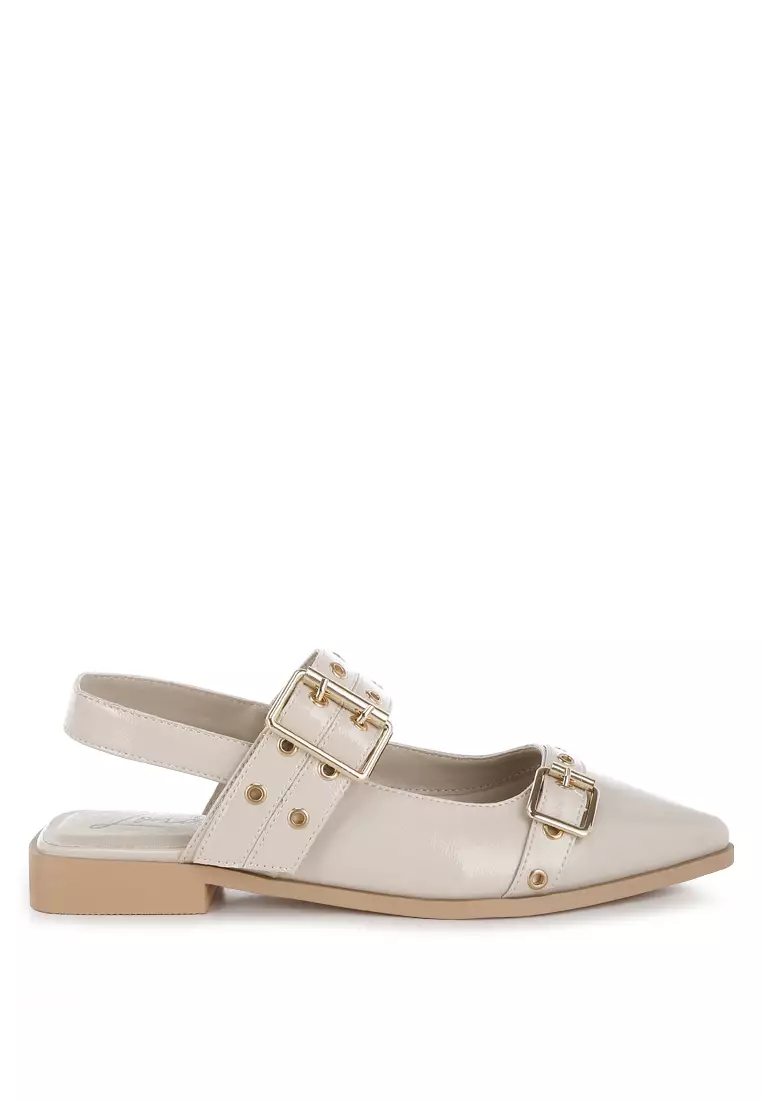 Discount on London Rag  shoes - SKU: Eyelets & Buckle Detail Flats In Beige