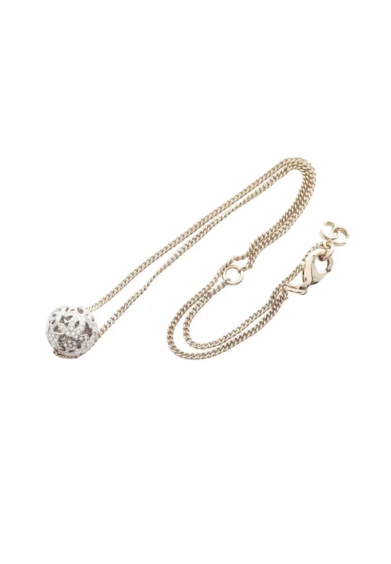 Pre-Loved Chanel coco mark star necklace GP Rhinestone Silver gold clear B25A