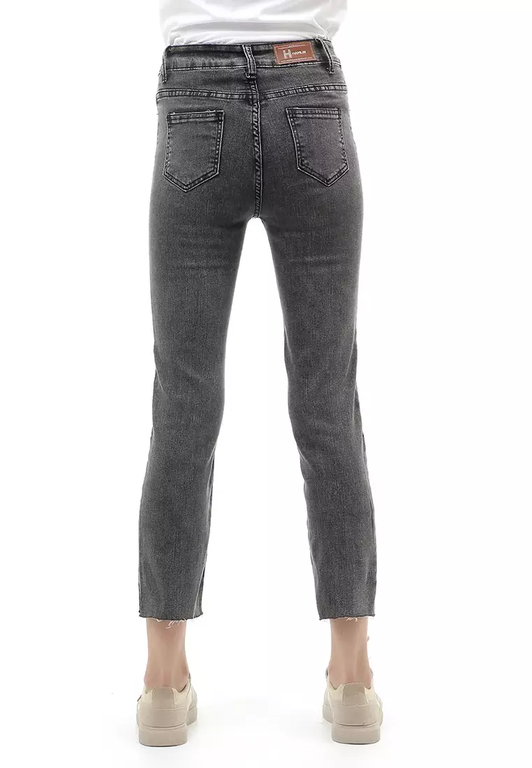 Jourel Celana Panjang Long Pants Hiighwaist Jeans Wanita Material Denim ORIGINAL - Dark Gray