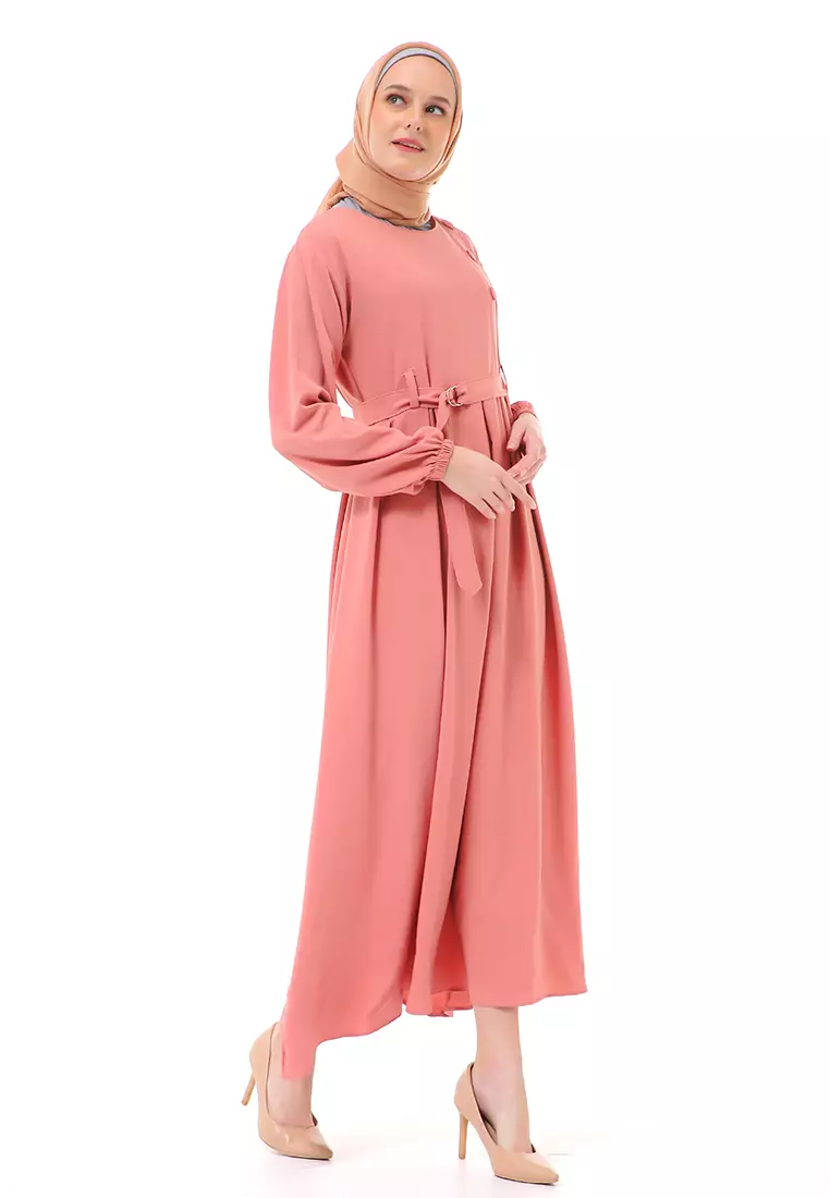Nelly Gamis Dress Muslimah Wanita Long Sleeve Premium HIgh Quality - Dusty