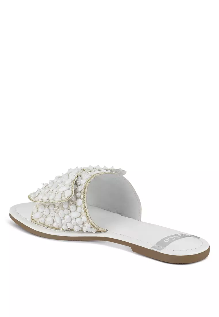 Sepatu Flat Berhias Pita Besar Warna Putih