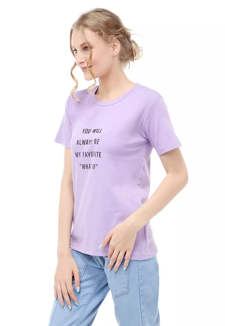 Genevie Kaos Kasual Wanita Lengan Pendek You Will Be Material Cotton ORIGINAL - Lilac