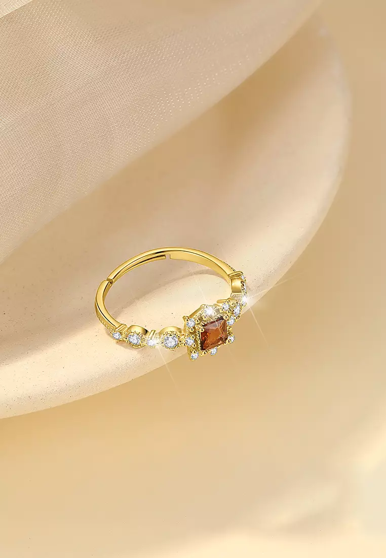Cincin Wanita Brown Zircon Original Aksesoris Cewek Aksesoris Adjustable Tunangan Jewellery Anti karat