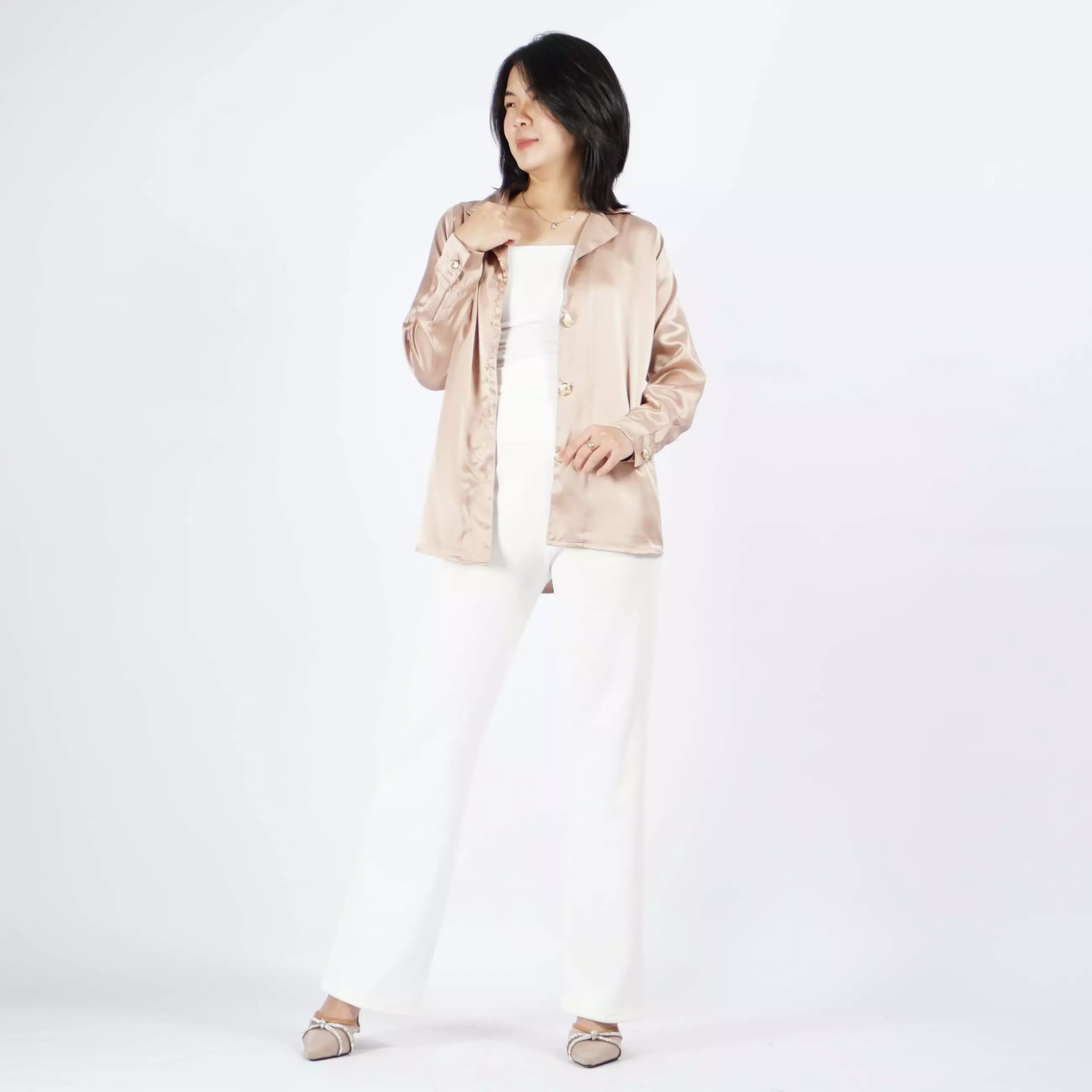  Kemeja Satin VICTORIA Kemeja Wanita Gaya Korea - Coksu