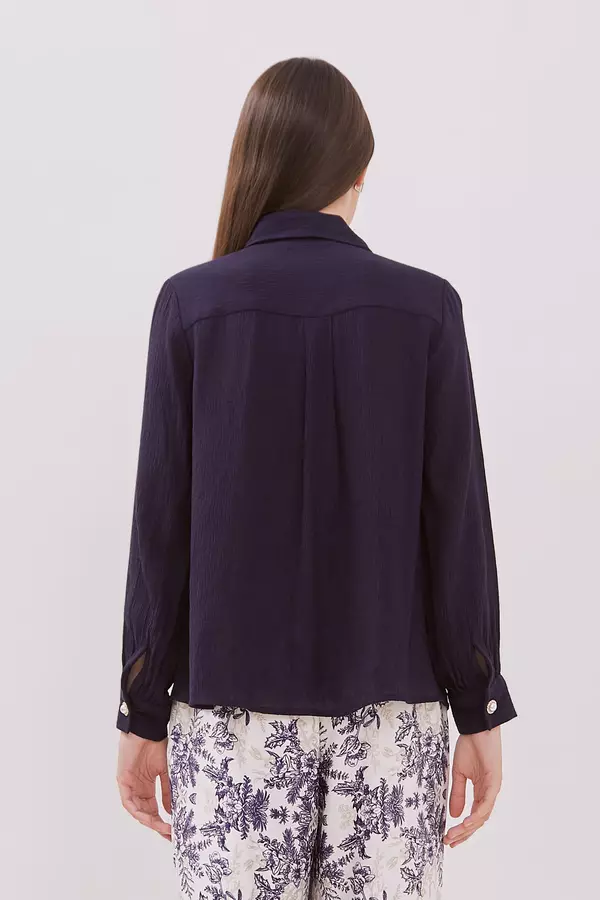 MINIMAL - Rowane - Blouse Scarft Detail - Dark Navy Colour Navy_Dark