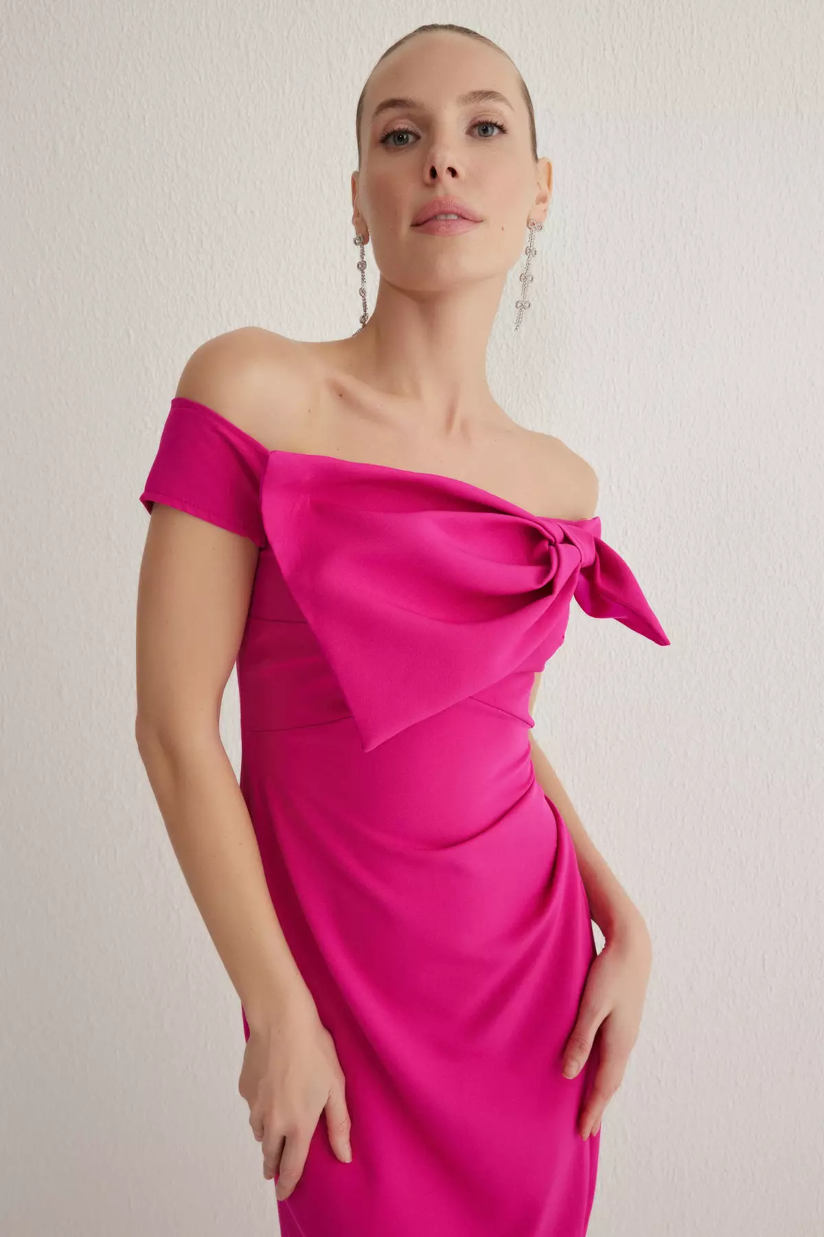 Carmen Collar Bow Knot Woven Maxi Dress